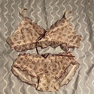 Heart Print Ruffle Lingerie Set